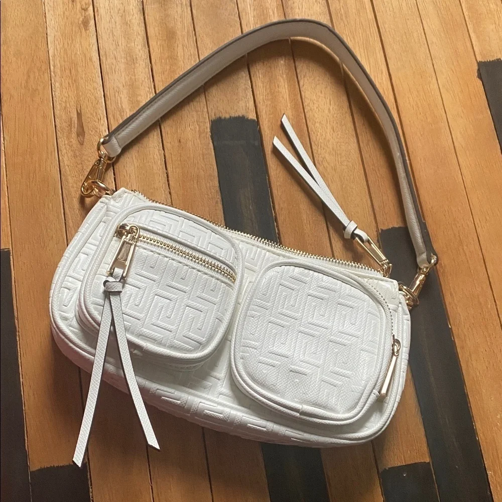 ALDO Crossbody Bag Description (White – Greek Key Embossed) F-3 - Picture 1 of 5